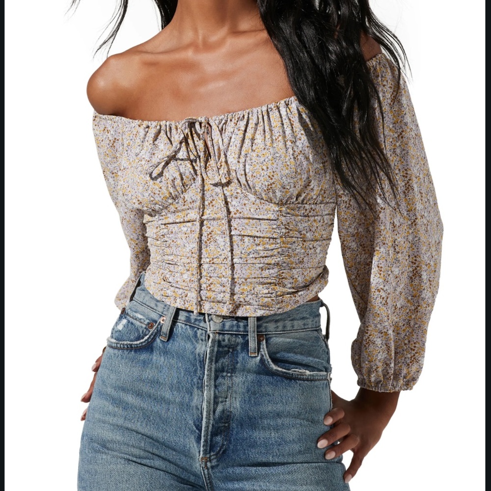 Astr off the shoulder ruched blouse
